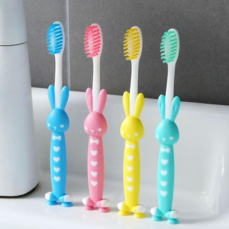 [現貨]兒童動物軟毛牙刷(4入)吸盤兒童牙刷 附贈防塵蓋-細節圖2