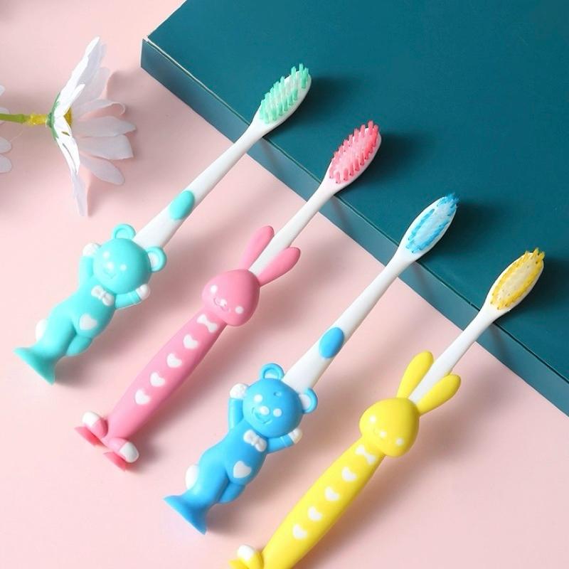 [現貨]兒童動物軟毛牙刷(4入)吸盤兒童牙刷 附贈防塵蓋-細節圖3