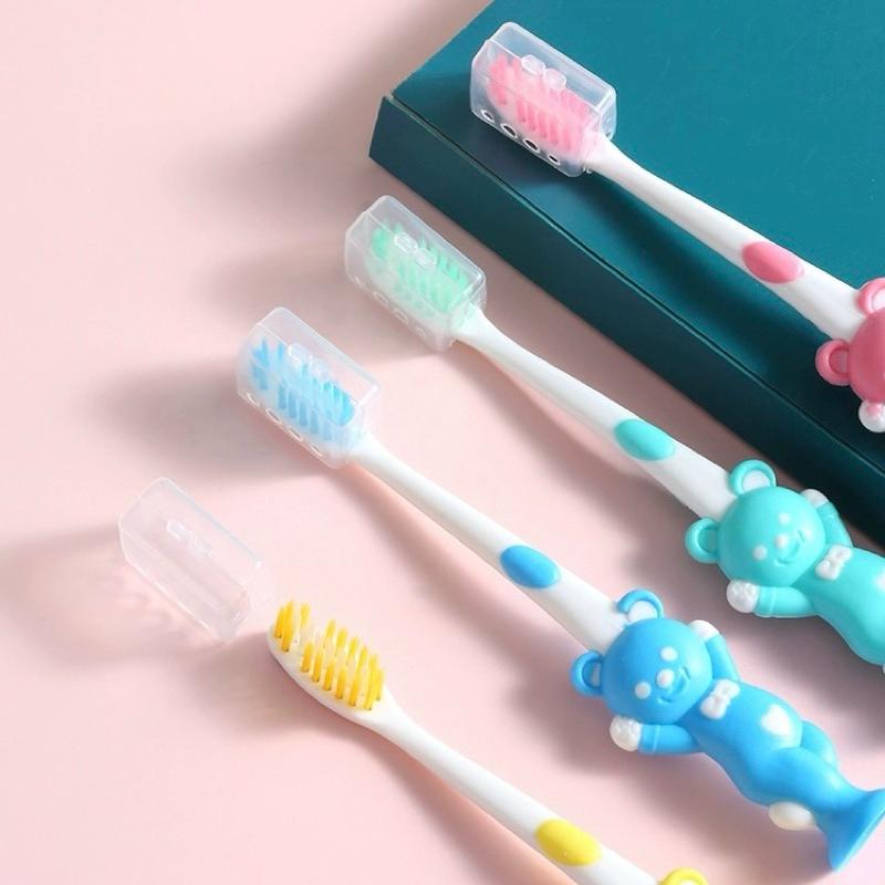 [現貨]兒童動物軟毛牙刷(4入)吸盤兒童牙刷 附贈防塵蓋-細節圖4
