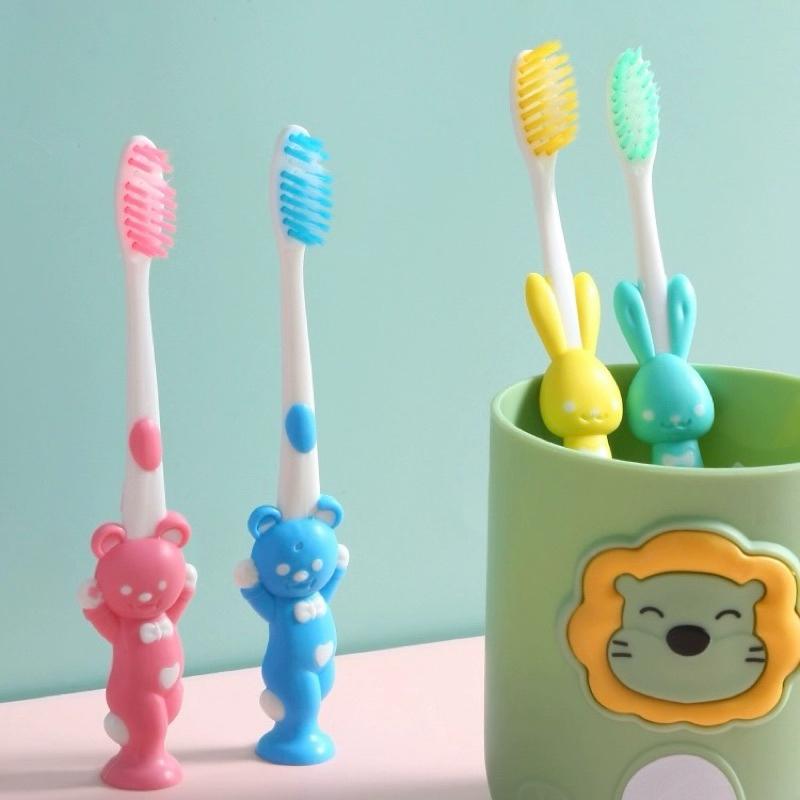 [現貨]兒童動物軟毛牙刷(4入)吸盤兒童牙刷 附贈防塵蓋-細節圖6