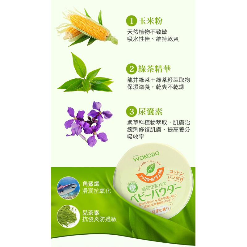 [現貨] 日本 Wakodo 和光堂 天然植物玉米爽身粉120g（含粉撲)-細節圖7