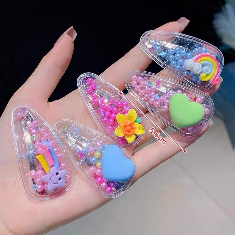 [現貨]女童彩珠流沙髮夾(5件組)  甜美可愛髮飾 瀏海夾-細節圖5