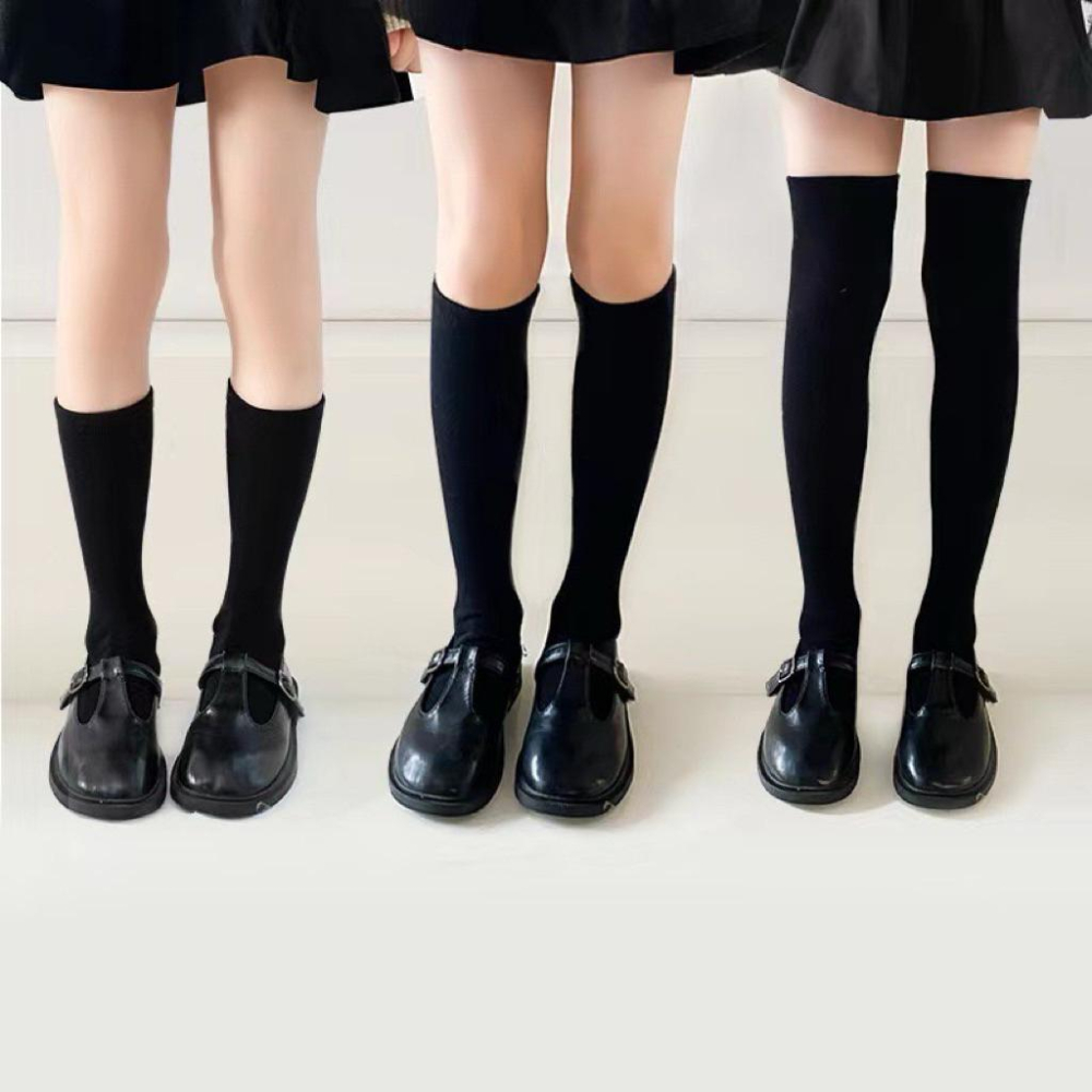 [現貨]兒童百搭條紋大腿襪  膝上襪 黑色長襪 學院風拍照素色長襪 白色襪子 黑色襪子-細節圖2