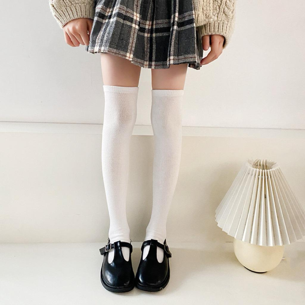 [現貨]兒童百搭條紋大腿襪  膝上襪 黑色長襪 學院風拍照素色長襪 白色襪子 黑色襪子-細節圖4