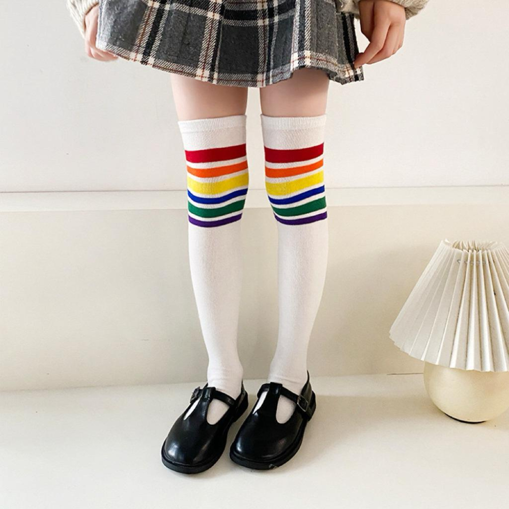 [現貨]兒童百搭條紋大腿襪  膝上襪 黑色長襪 學院風拍照素色長襪 白色襪子 黑色襪子-細節圖7