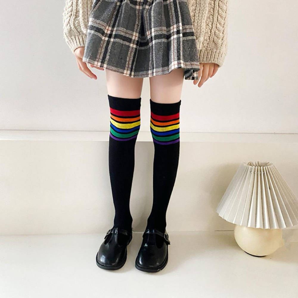 [現貨]兒童百搭條紋大腿襪  膝上襪 黑色長襪 學院風拍照素色長襪 白色襪子 黑色襪子-細節圖8
