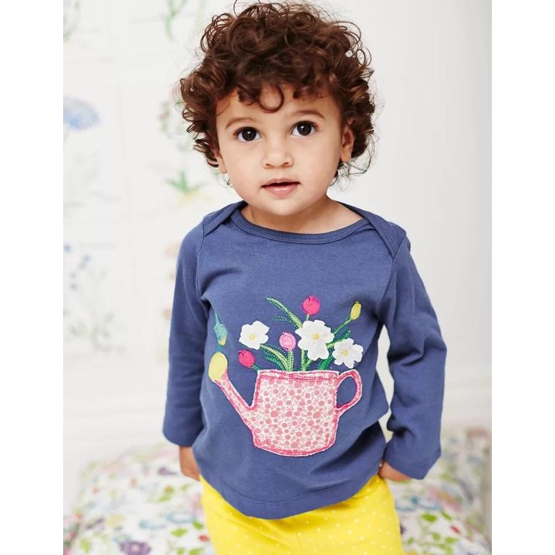 [現貨]歐美風女寶長袖貼布繡花精緻休閒上衣-細節圖7