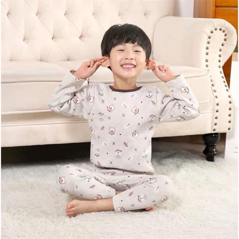 [現貨]秋冬男女童加绒保暖長袖内衣兩件套裝 兒童睡衣 居家服-細節圖2