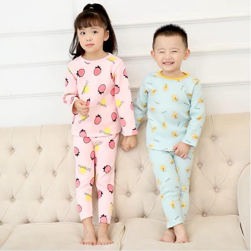 [現貨]秋冬男女童加绒保暖長袖内衣兩件套裝 兒童睡衣 居家服-細節圖4