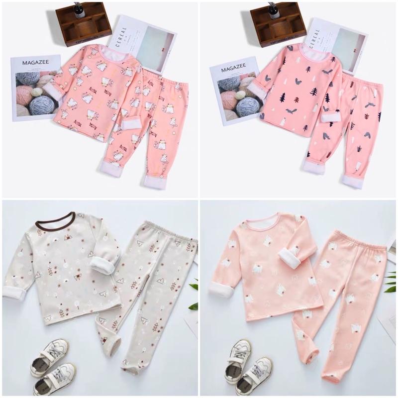 [現貨]秋冬男女童加绒保暖長袖内衣兩件套裝 兒童睡衣 居家服-細節圖5