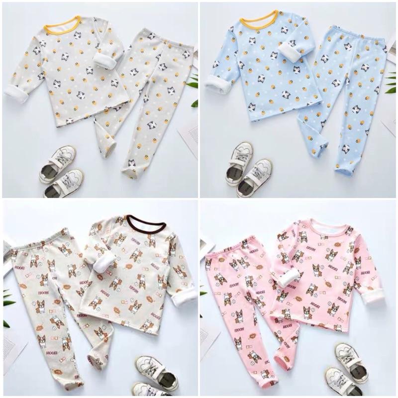 [現貨]秋冬男女童加绒保暖長袖内衣兩件套裝 兒童睡衣 居家服-細節圖7