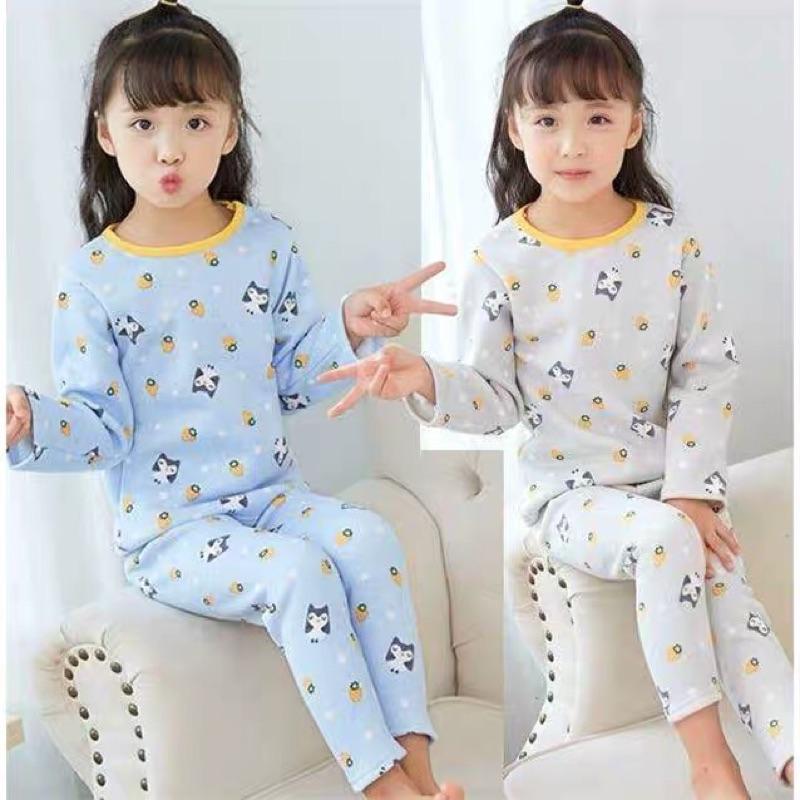 [現貨]秋冬男女童加绒保暖長袖内衣兩件套裝 兒童睡衣 居家服-細節圖8