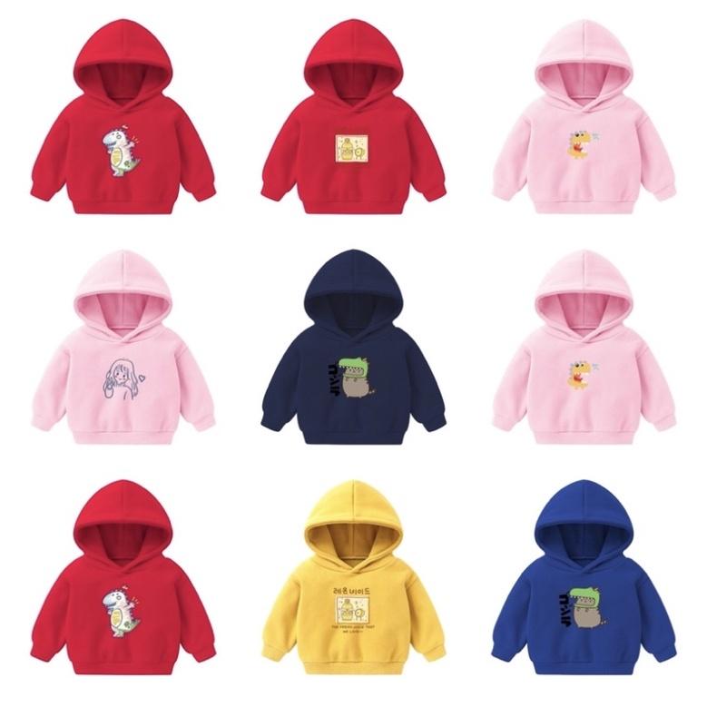 [現貨]秋冬加絨連帽上衣  兒童印刷休閒長袖上衣-細節圖5