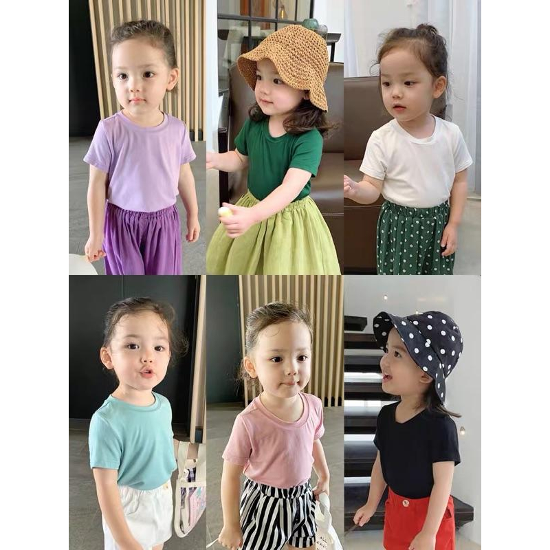 [現貨] 兒童百搭莫代爾棉素色短袖上衣 夏季薄款彈性T恤-細節圖2