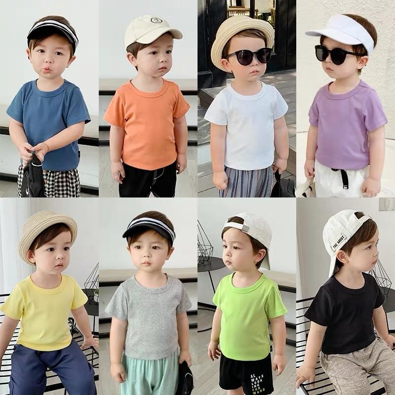 [現貨] 兒童百搭莫代爾棉素色短袖上衣 夏季薄款彈性T恤-細節圖3