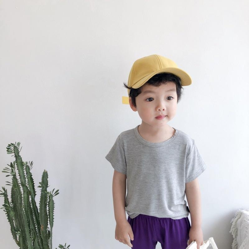 [現貨] 兒童百搭莫代爾棉素色短袖上衣 夏季薄款彈性T恤-細節圖4