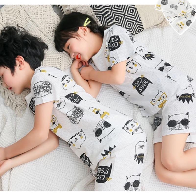 [現貨]兒童網眼套裝(上衣+短褲) 速乾洞洞衣 夏季居家睡衣 空調服 小童純棉洞洞短袖上衣T恤-細節圖3