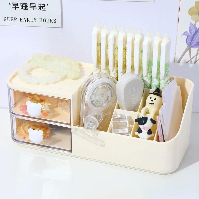 [現貨]書桌抽屜收納盒(贈可愛DIY貼紙） DIY多功能筆筒 生日禮物 文具收納架 桌上置物架-細節圖6