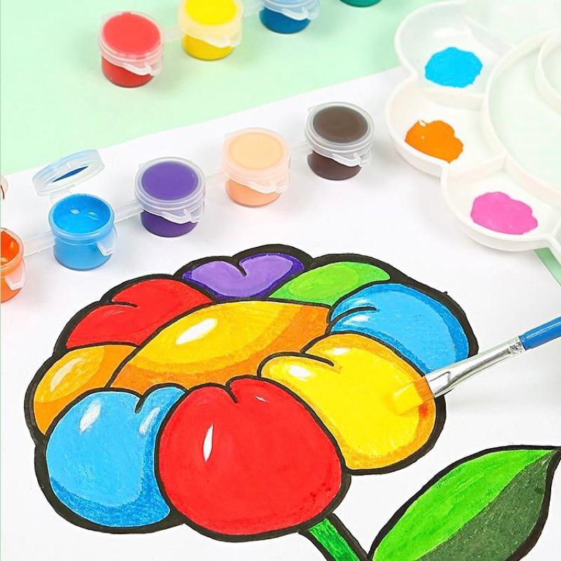 [現貨]diy塗鴉顏料套裝（6色+水彩筆）彩繪活動 手繪 丙烯顏料條-細節圖8