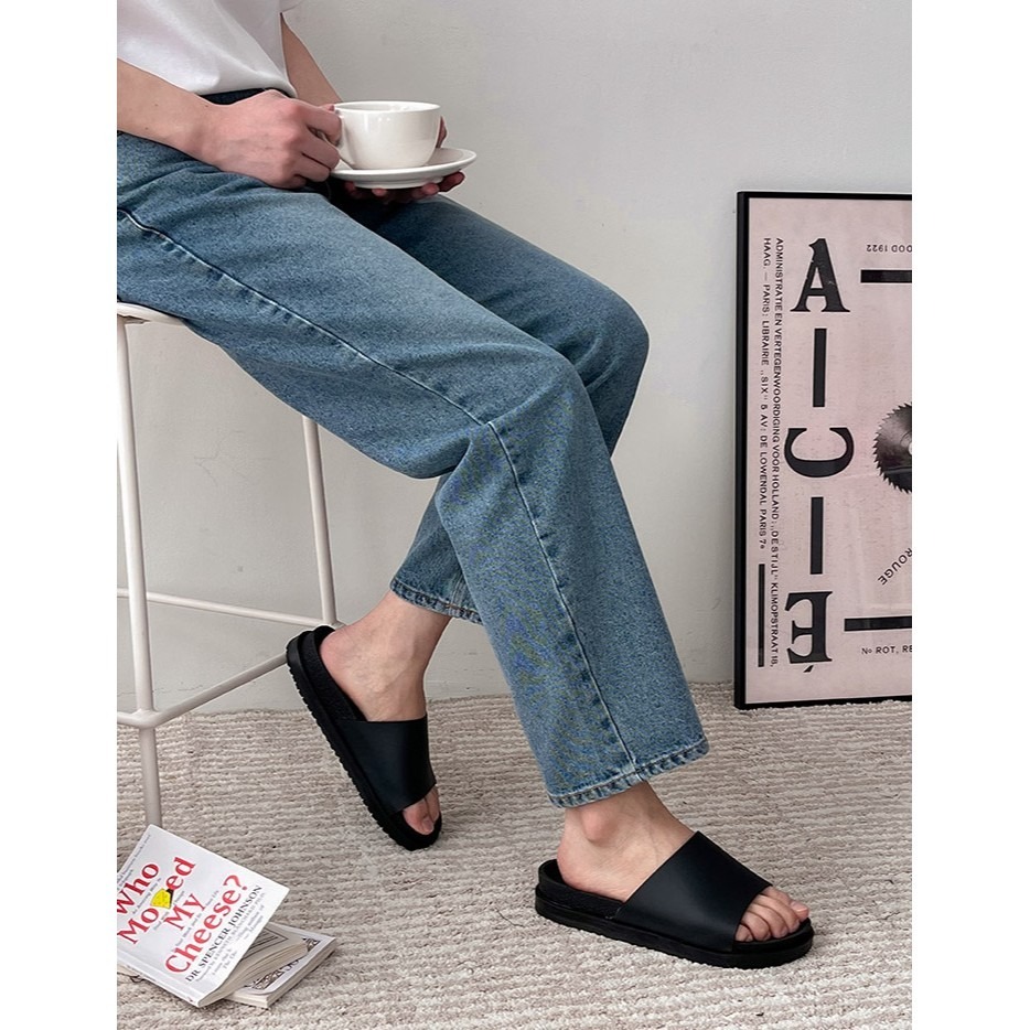 VOS AMO韓國嚴選單品-韓國製新款純色皮革透氣+3cm拖鞋(2色)-細節圖2