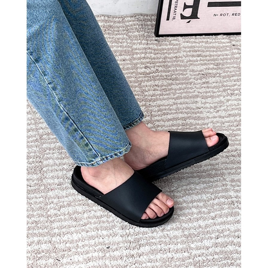 VOS AMO韓國嚴選單品-韓國製新款純色皮革透氣+3cm拖鞋(2色)-細節圖4