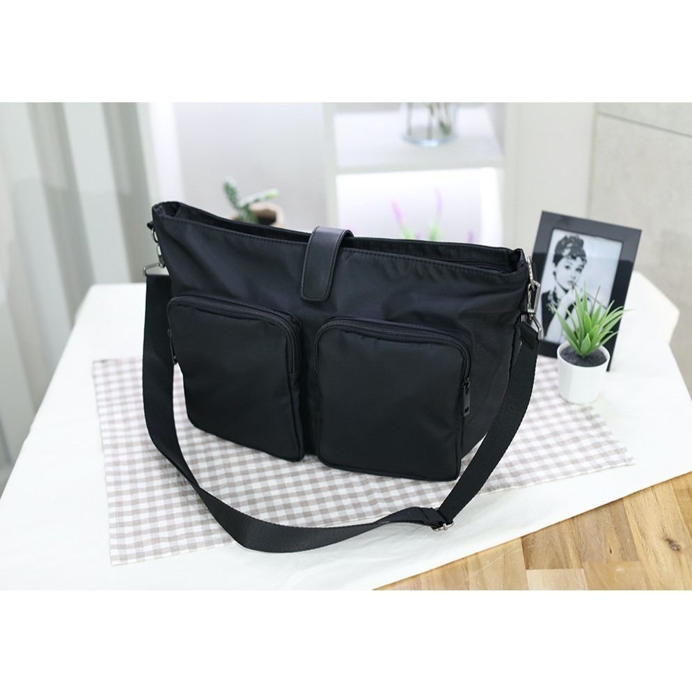 VOS AMO韓國嚴選單品-韓國製新款極簡全黑雙袋斜背包-細節圖7