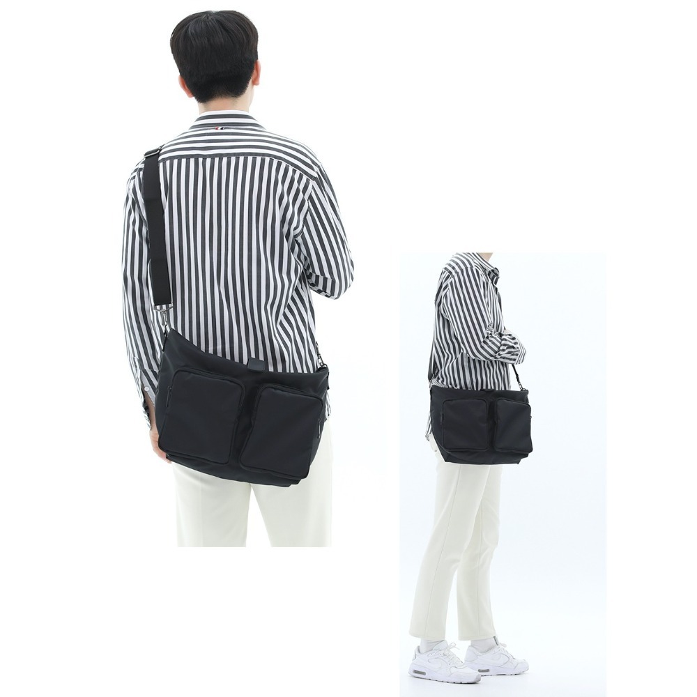 VOS AMO韓國嚴選單品-韓國製新款極簡全黑雙袋斜背包-細節圖8