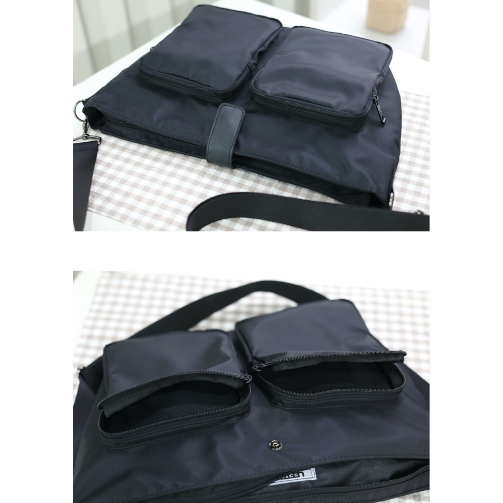 VOS AMO韓國嚴選單品-韓國製新款極簡全黑雙袋斜背包-細節圖11