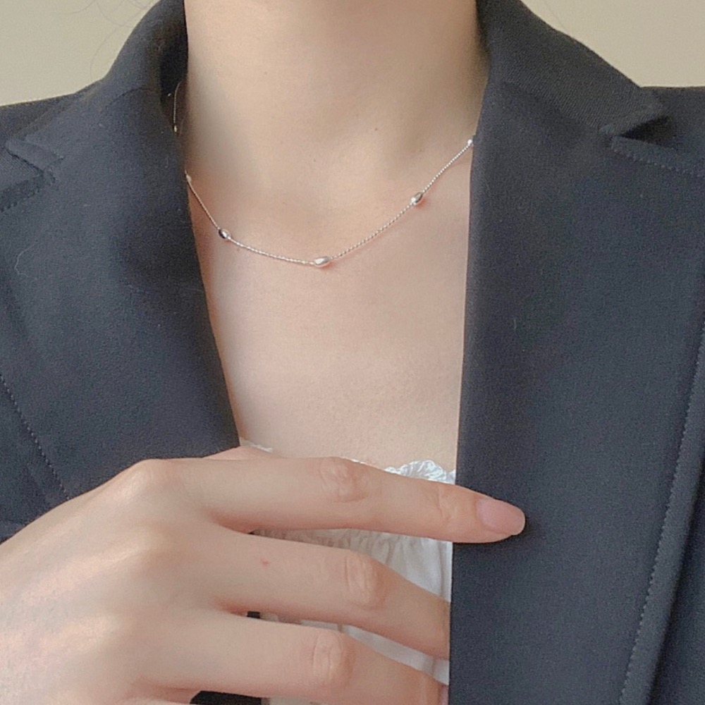 現貨【23.𝙨𝙩𝙪𝙙𝙞𝙤】 s925純銀米粒圓珠項鍊 簡約小巧鎖骨鏈  BC04-細節圖3