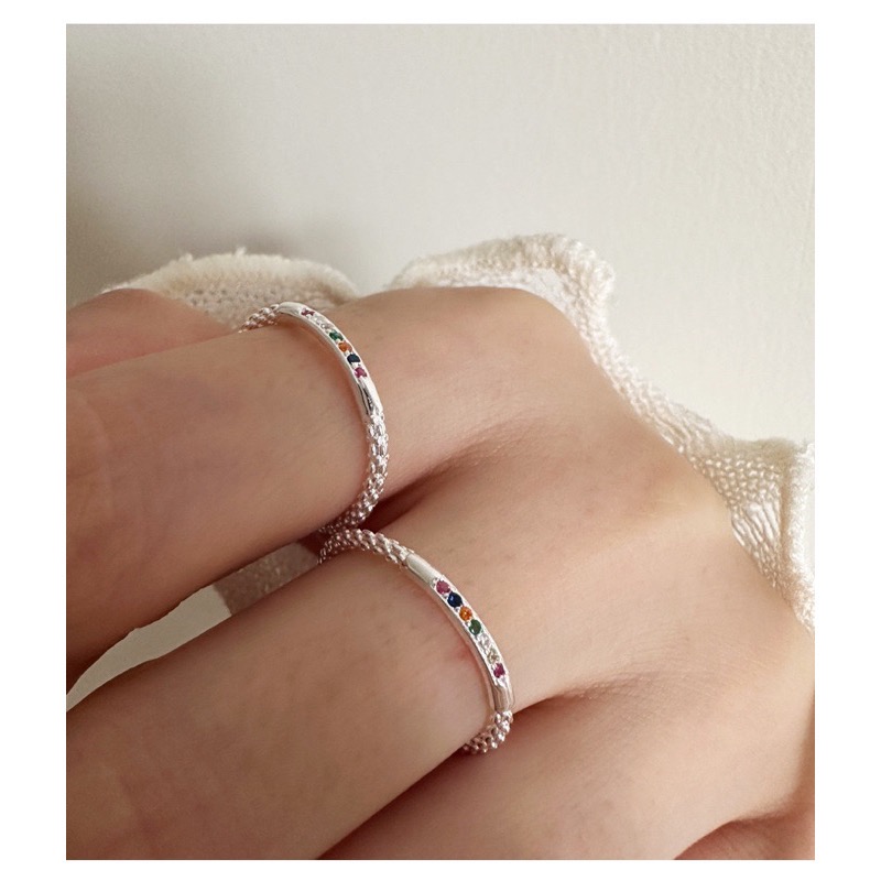 現貨 【23.𝙨𝙩𝙪𝙙𝙞𝙤】 925純銀彩虹石戒指 簡約小巧迷你彩色寶石 開口可調節  BA01-細節圖3