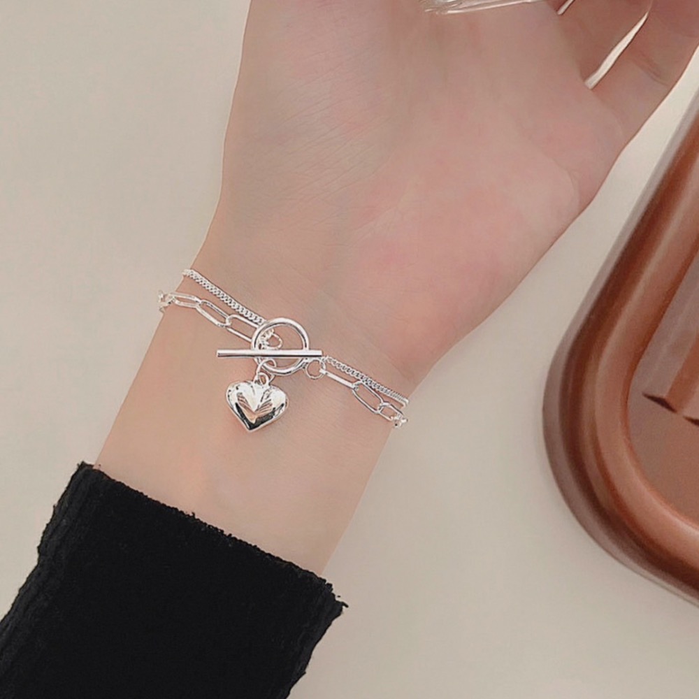 【23.𝙨𝙩𝙪𝙙𝙞𝙤】 S925雙層鍊愛心手鍊OT扣設計CB04-細節圖3