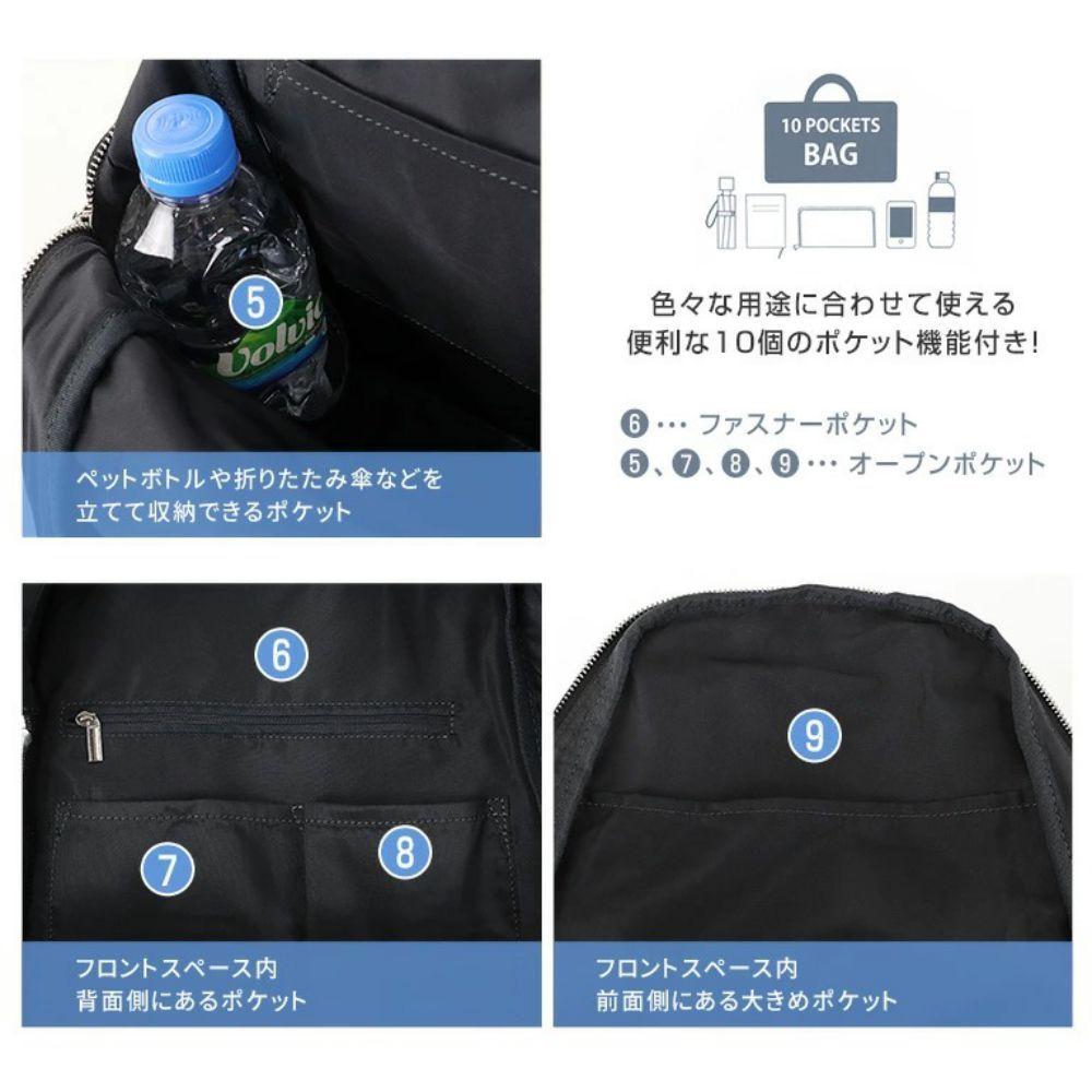 日貨特價|日本樂天微光澤防潑水多功能收納10口袋後背包日用包A4OK-細節圖4