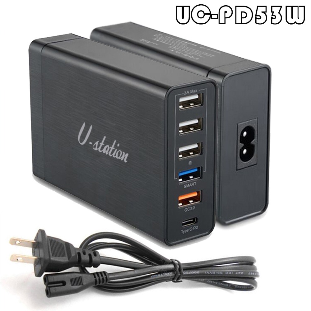 【U-station】PD/QC3.0 氮化鎵GaN 53W 6孔電源供應器/充電器 UC-PD53W-細節圖2