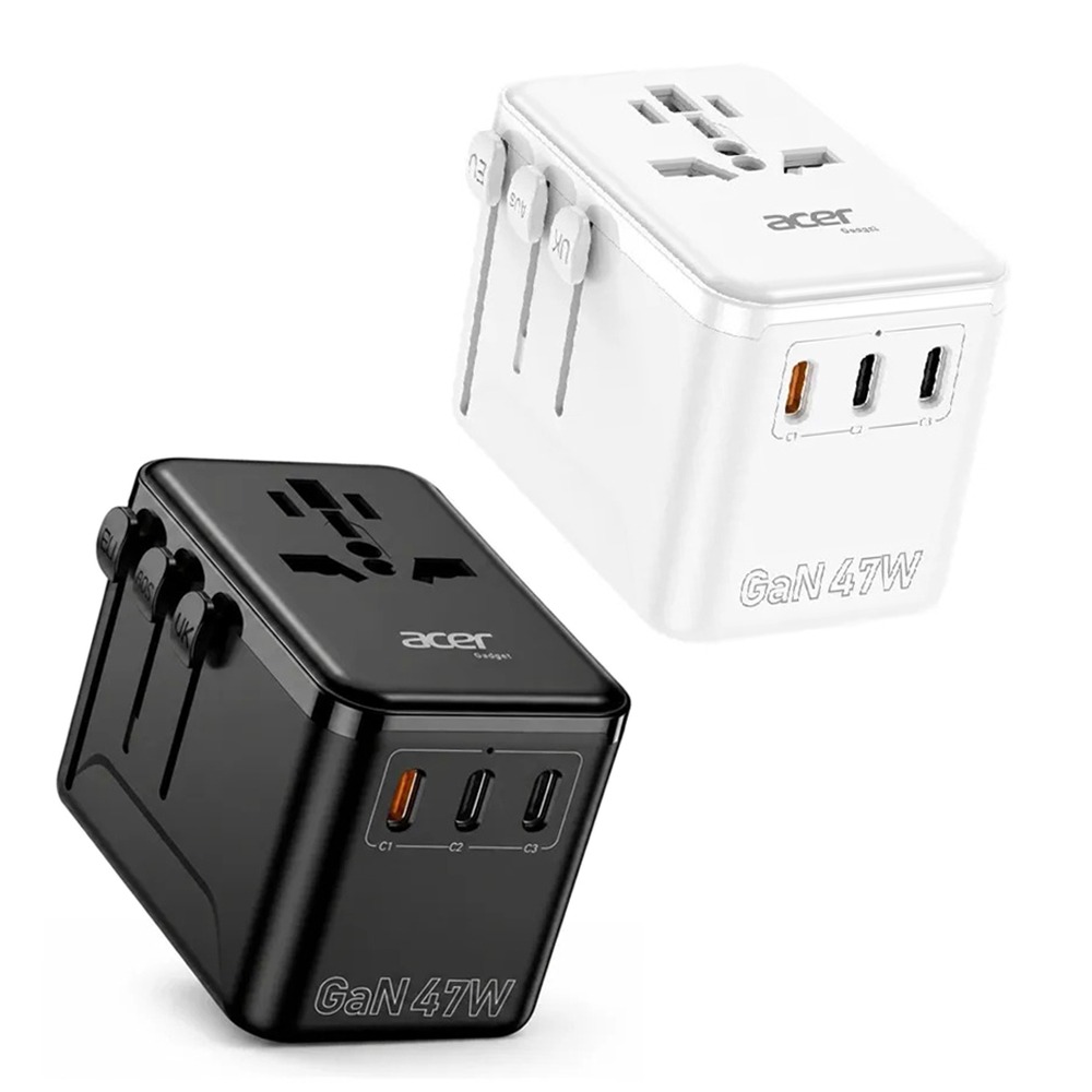 【ACER 宏碁】GaN氮化鎵 47W USB萬國充電器轉接器 PD快充 3C1A+1插座 出國必備-細節圖2