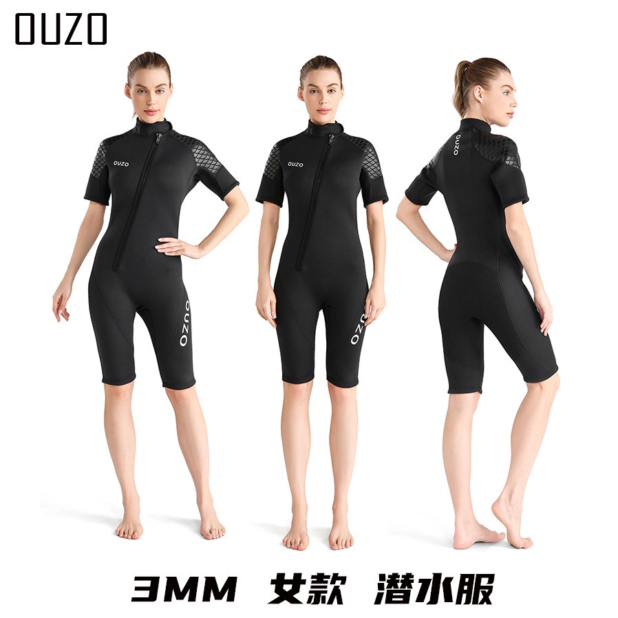 北斗星戶外用品 3mm潜水服 防寒衣 潛水服 衝浪衣 水母衣 女款短袖短褲潛水服 帆船服 連體潜水衣 加厚保暖泳衣-細節圖3