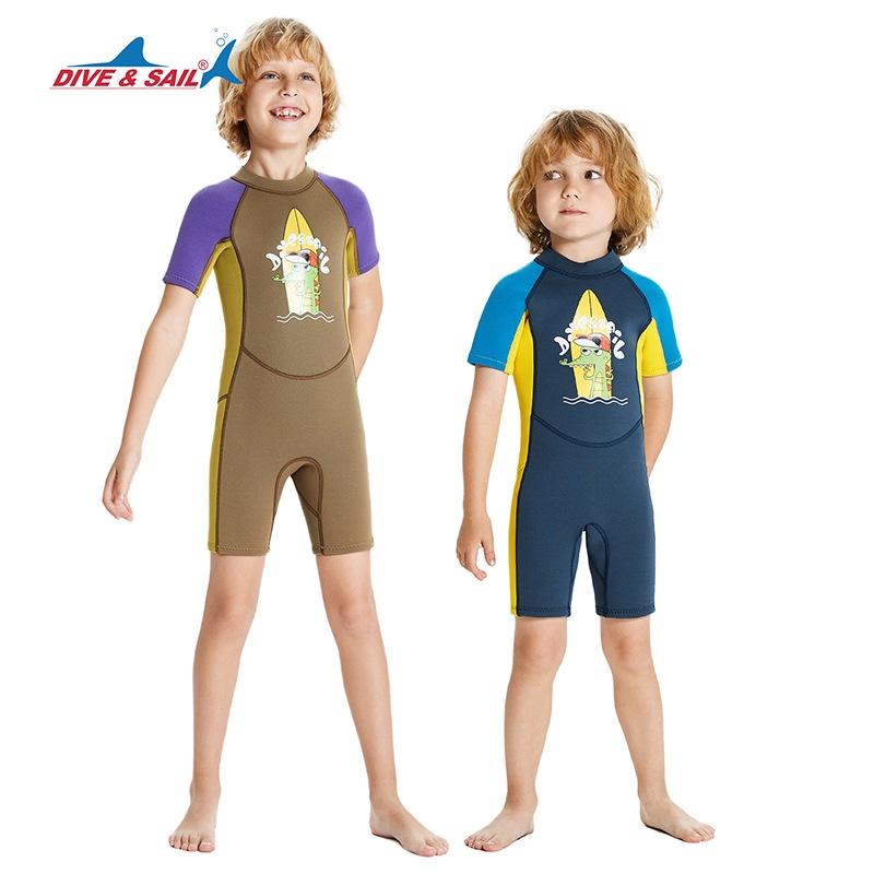 北極熊戶外用品 新款2.5MM兒童潛水服 保暖連體潛水服 短袖潛水濕衣 中大童防寒浮潛衝浪服-細節圖2
