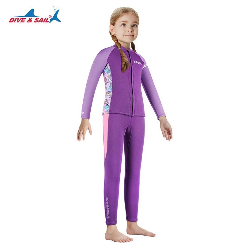 ☀ 每週三免運 ☀ 新款2.5MM兒童潛水服 分體水母服 防寒服 分體長袖加厚潛水衣 女童訓練游泳服 防寒衣 衝浪服-細節圖4