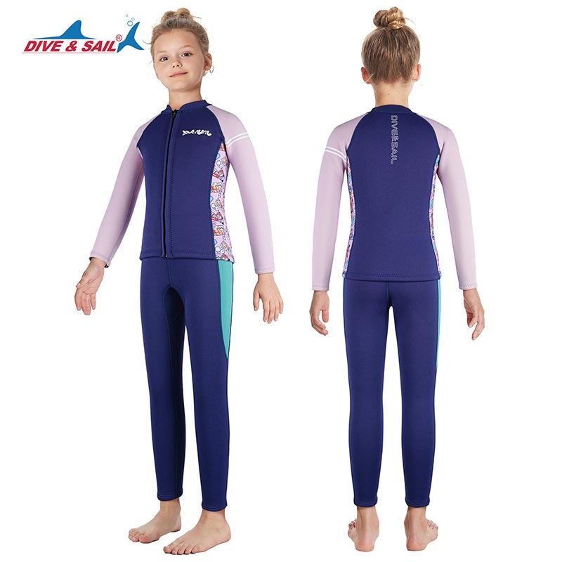 ☀ 每週三免運 ☀ 新款2.5MM兒童潛水服 分體水母服 防寒服 分體長袖加厚潛水衣 女童訓練游泳服 防寒衣 衝浪服-細節圖5