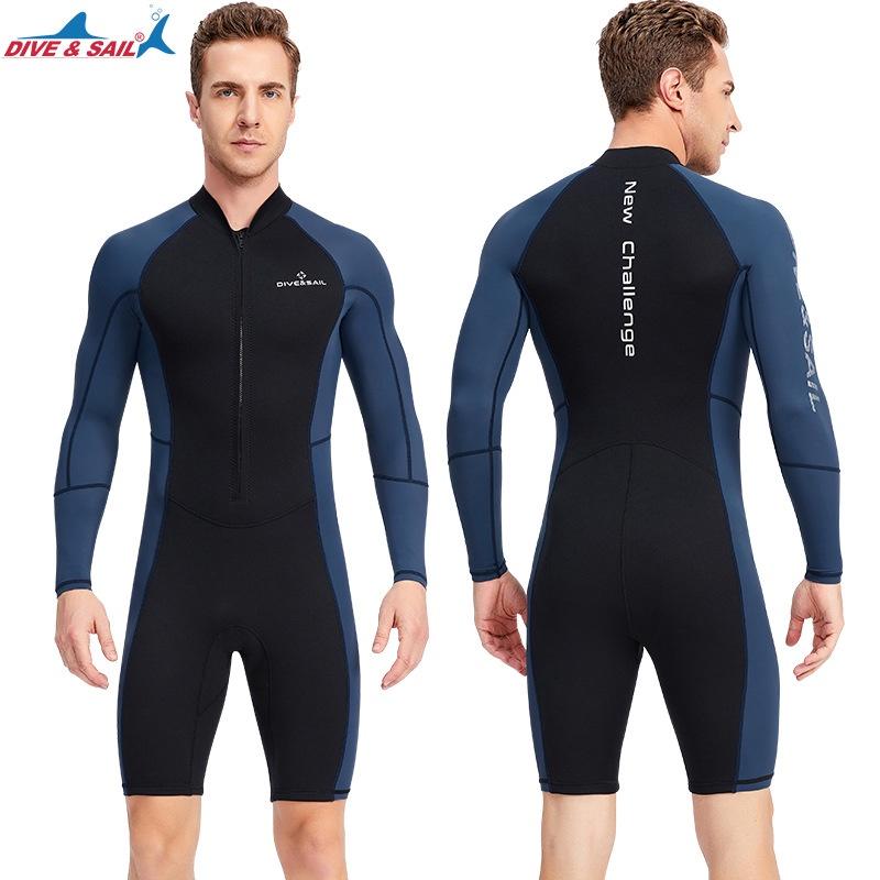 北極熊戶外用品 DIVE&SAIL 1.5mm潜水服 男連體長袖 衝浪服 速乾潛水 防曬潜水衣 浮潜衝浪服 保暖游泳短褲-細節圖2