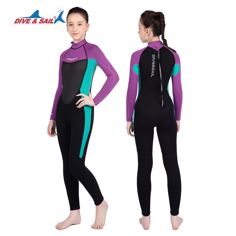 北極熊戶外用品 DIVE&SAIL 保暖潛水服 2.5mm連體長袖浮潛衣 青少年沖浪衣 游泳潛水衣-細節圖2