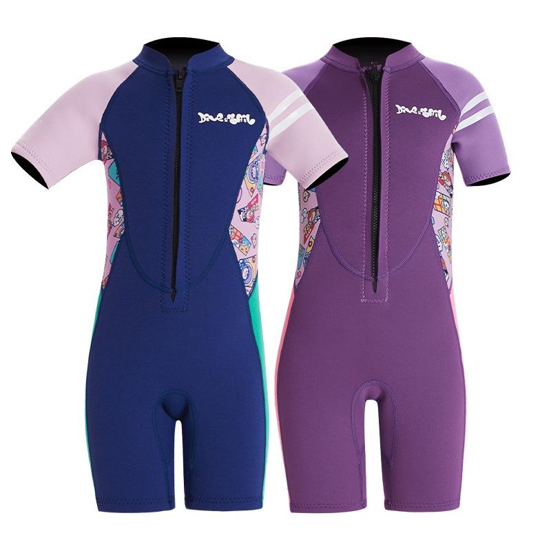 【新品熱賣】北極熊戶外用品 新款兒童防寒服 保暖泳衣 女2.5MM短袖連體潛水服 加厚遊泳服 衝浪服 防寒潛水衣-細節圖7
