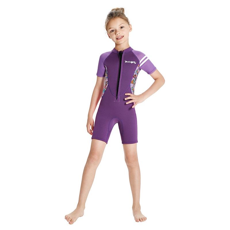 【新品熱賣】北極熊戶外用品 新款兒童防寒服 保暖泳衣 女2.5MM短袖連體潛水服 加厚遊泳服 衝浪服 防寒潛水衣-細節圖8