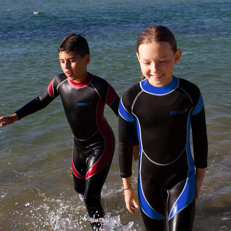 北極熊戶外用品 HISEA 2.5mm保暖兒童泳服 連體長袖防曬兒童保暖潜水服男女童浮潜衝浪防寒加厚游泳衣-細節圖9