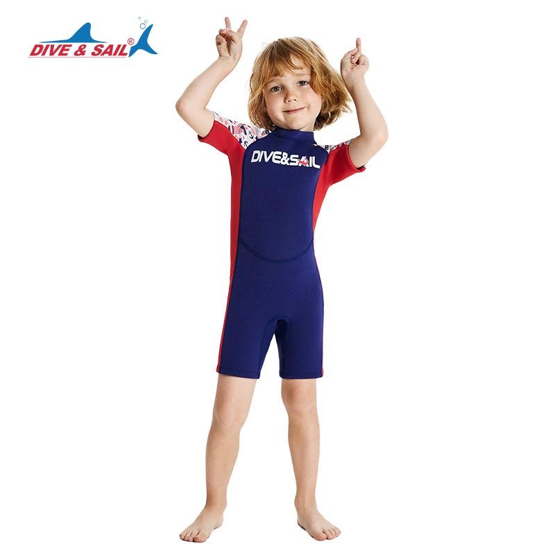 ☀每週三免運☀ 北極熊戶外用品 兒童潛水服 保暖2.5MM短袖潛水衣 連體潛水衣 男中大童加厚防寒服 游泳衝浪服-細節圖2