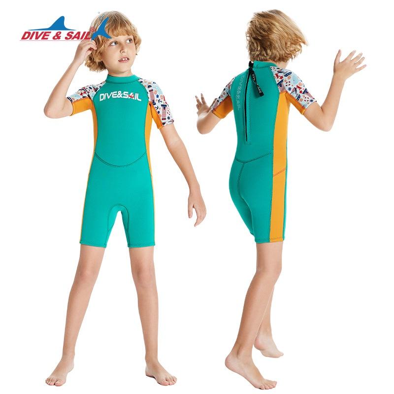 ☀每週三免運☀ 北極熊戶外用品 兒童潛水服 保暖2.5MM短袖潛水衣 連體潛水衣 男中大童加厚防寒服 游泳衝浪服-細節圖6