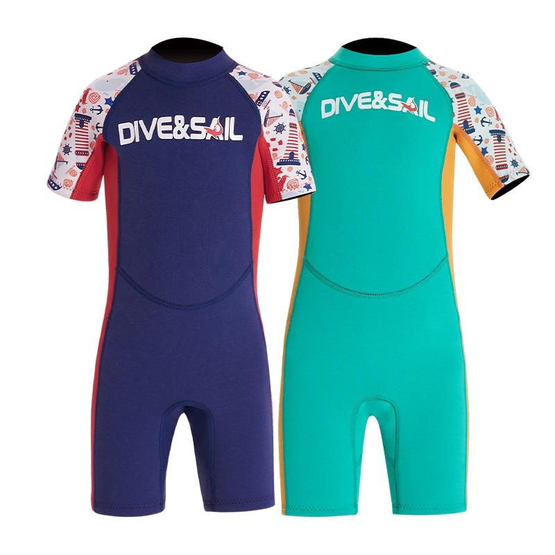 ☀每週三免運☀ 北極熊戶外用品 兒童潛水服 保暖2.5MM短袖潛水衣 連體潛水衣 男中大童加厚防寒服 游泳衝浪服-細節圖7