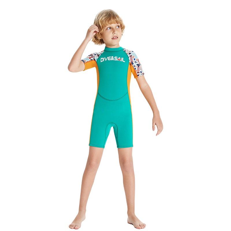 ☀每週三免運☀ 北極熊戶外用品 兒童潛水服 保暖2.5MM短袖潛水衣 連體潛水衣 男中大童加厚防寒服 游泳衝浪服-細節圖8