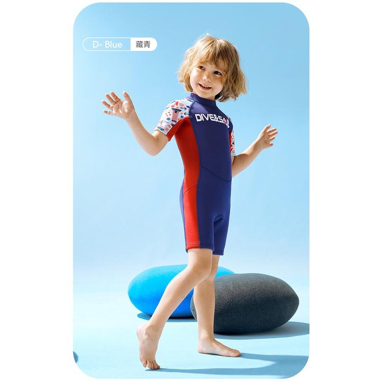 ☀每週三免運☀ 北極熊戶外用品 兒童潛水服 保暖2.5MM短袖潛水衣 連體潛水衣 男中大童加厚防寒服 游泳衝浪服-細節圖9