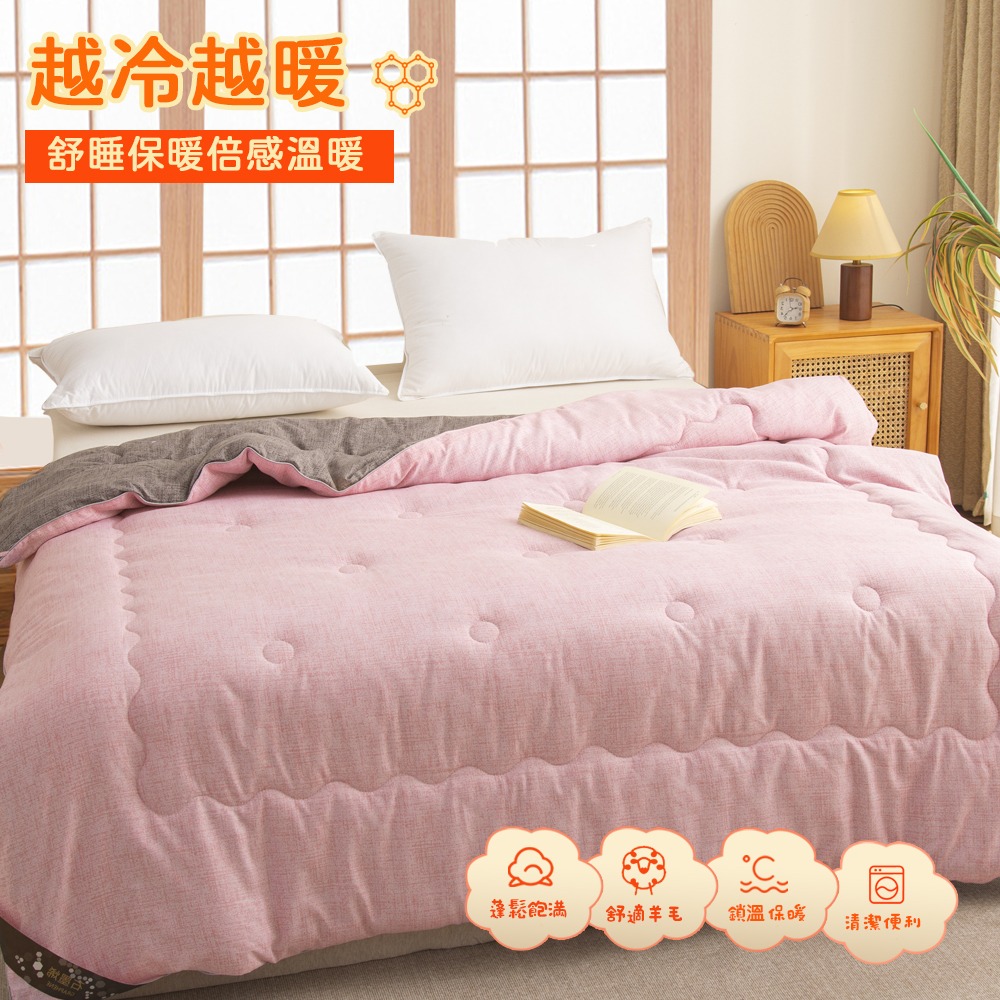 現貨 快速出貨｜ 雙色石墨烯羊毛被 棉被 能量被 台灣製 發熱被 棉被 被子 冬被 可水洗(2KG)-細節圖2