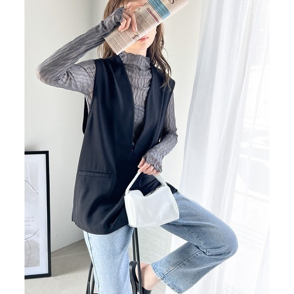 Classical Elf. 甜美袖口開洞波浪紋透膚上衣 - 炭灰M-細節圖5